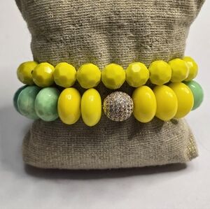 Treska Yellow and‎ Green Faceted Beaded Stretch Bracelet Set New